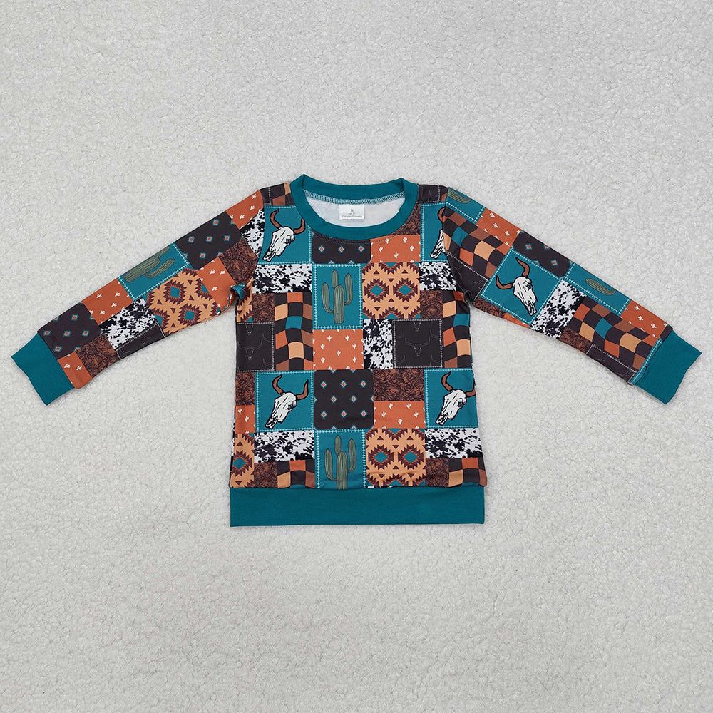 Baby Boys Clothes Tops Western Cactus Cow Long Sleeve Tee Shirts Tops BT1060