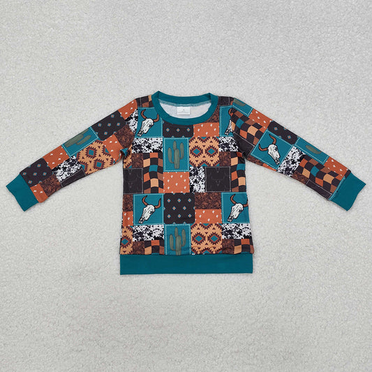 Baby Boys Clothes Tops Western Cactus Cow Long Sleeve Tee Shirts Tops BT1060