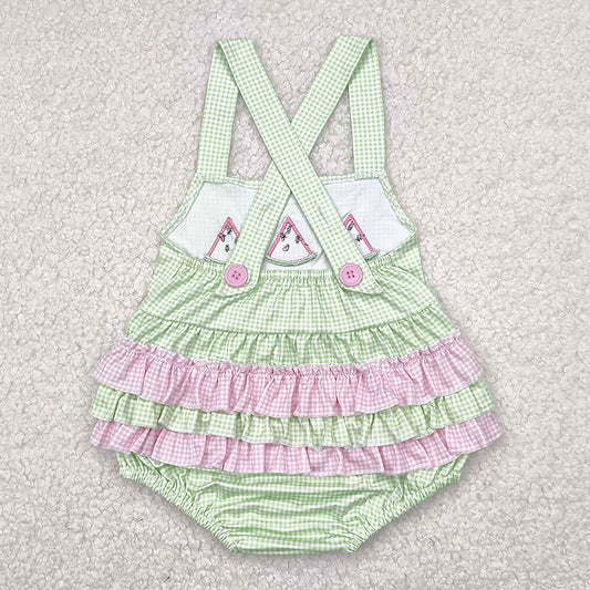 Embroidery Baby Infant Girls Rompers Summer Wateremelon Green Ruffles Rompers SR2764 4.9