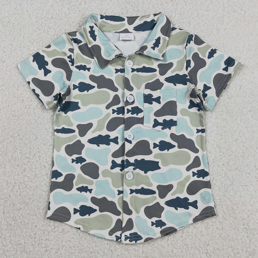 Baby Boys Clothes Southern Camo Fishes Hunting Button Pocket Shirts Top BT1787