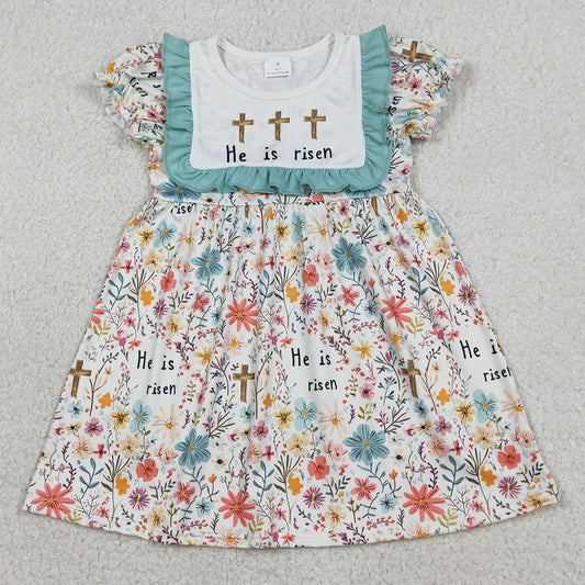 Baby Girls Dress Crosses He is Risen Flowers Easter Knee Length Dresses GSD3504 1.8