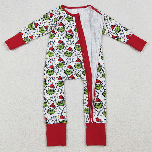 Baby Boys Rompers Christmas Lights Green Face Plaid Zipper Footie Rompers LR2574 9.13