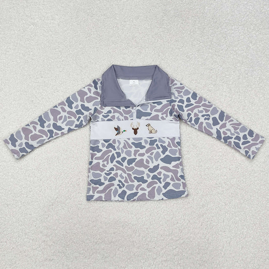 Baby Boys Clothes Tops Grey Camo Duck Deer Dog Zip Pullovers Tops BT0904