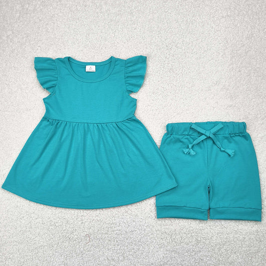 Baby Girls Clothes Blue Cotton Tunic Top Shorts Clothes Sets GSSO1731 4.9