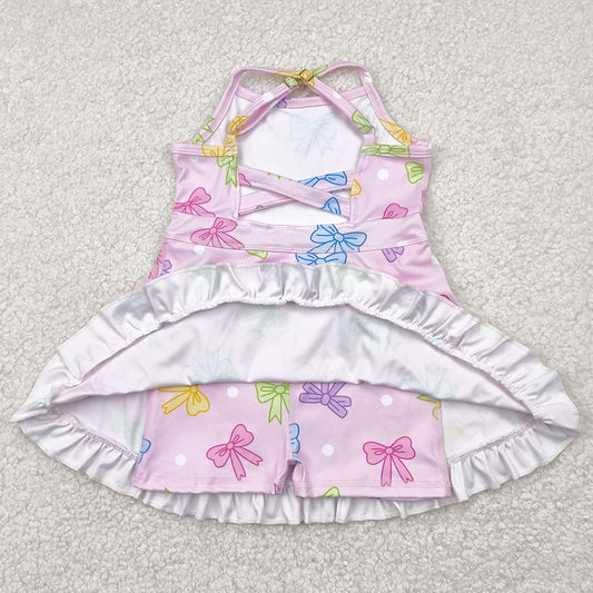 Baby Girls Dress Pink Strap Colorful Bows Polka Dots Yoga Ruffle Knee Length Dresses GSD2294 4.22