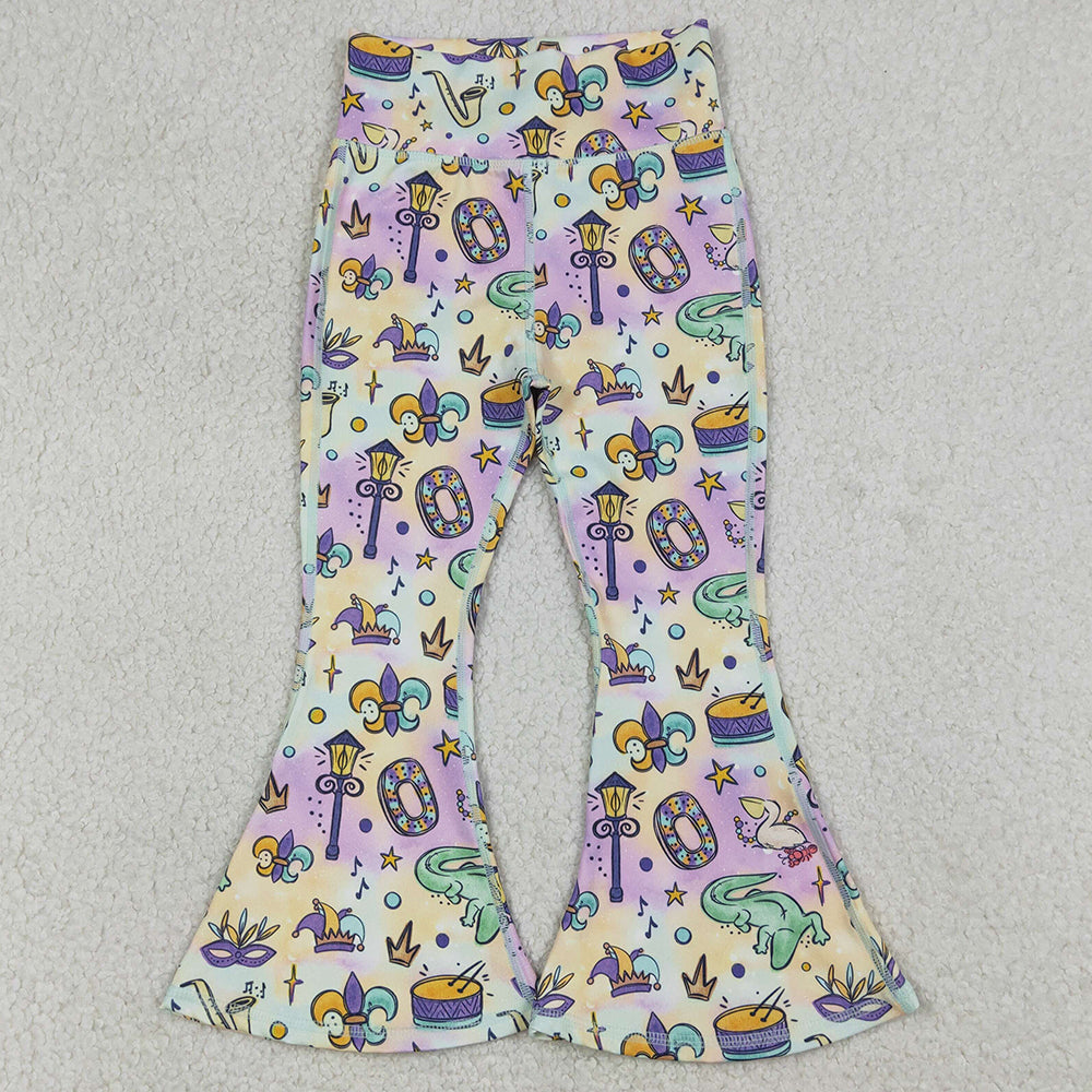 Baby Girls Pants Mardigras Anchors Crocodiles Yoga Active Bell Bottom Pants P0938 1.2