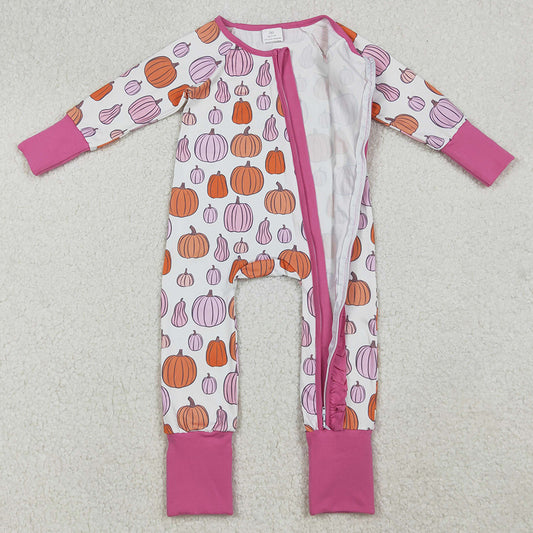 Baby Girls Rompers Colorful Pumpkins Fall Ruffle Zipper Footie Rompers LR2566 9.12