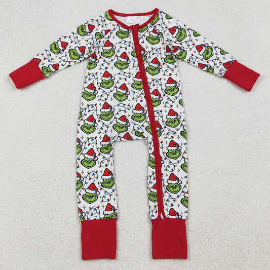 Baby Boys Rompers Christmas Lights Green Face Plaid Zipper Footie Rompers LR2574 9.13