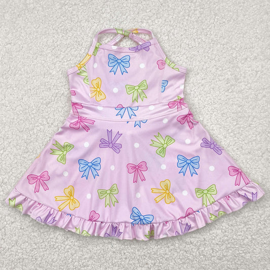 Baby Girls Dress Pink Strap Colorful Bows Polka Dots Yoga Ruffle Knee Length Dresses GSD2294 4.22