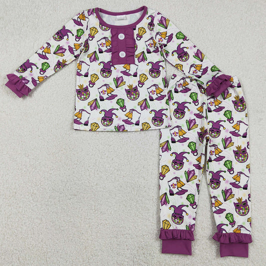 Baby Girls Pajamas Mardigras Anchors Boots Button Top Pants Pajamas Sets GLP2113 1.2