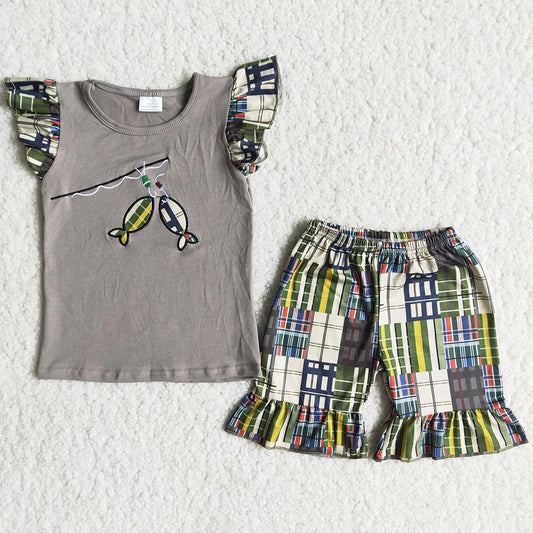 Boutique Baby Girls Clothes Fishing Embroidery Boys Summer Clothes Girls Outfits B3-15 3.19