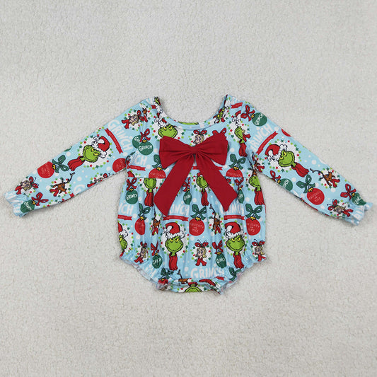 Baby Girls Rompers Christmas Green Face Holly Ruffle Rompers LR2575 9.13