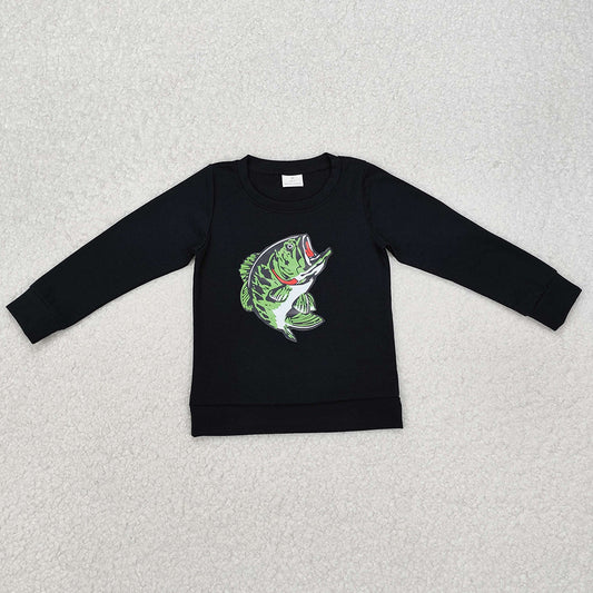 Baby Boys Clothes Tops Black Fishing Long Sleeve Tee Shirts Tops BT1073