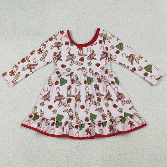 Baby Girls Dress Boots Holly Christmas Ruffle Knee Length Dresses GLD1274 9.13