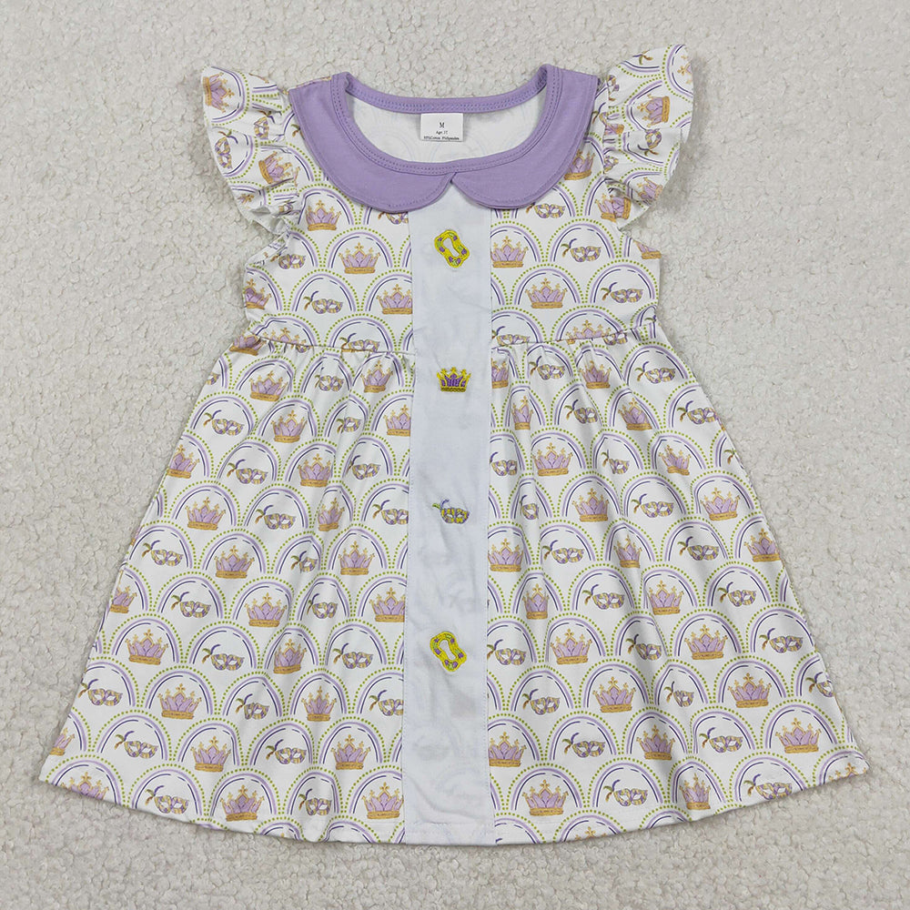 Baby Girls Dress Embroidery Crowns Masks Mardigras Collar Checked Knee Length Dresses GSD2891 1.2