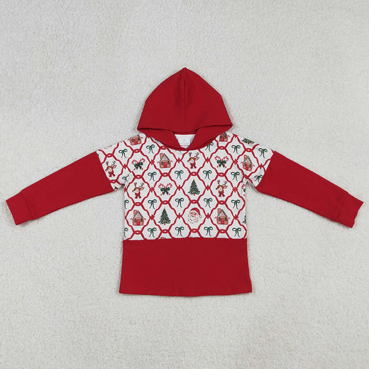 Baby Girls Clothes Red Christmas Bows Gingerbread Trees Santa Hoodies Tops GT1042 9.13