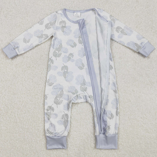 Baby Infant Girls Rompers Ruffles Blue Flowers Zip Rompers LR2157 3.1