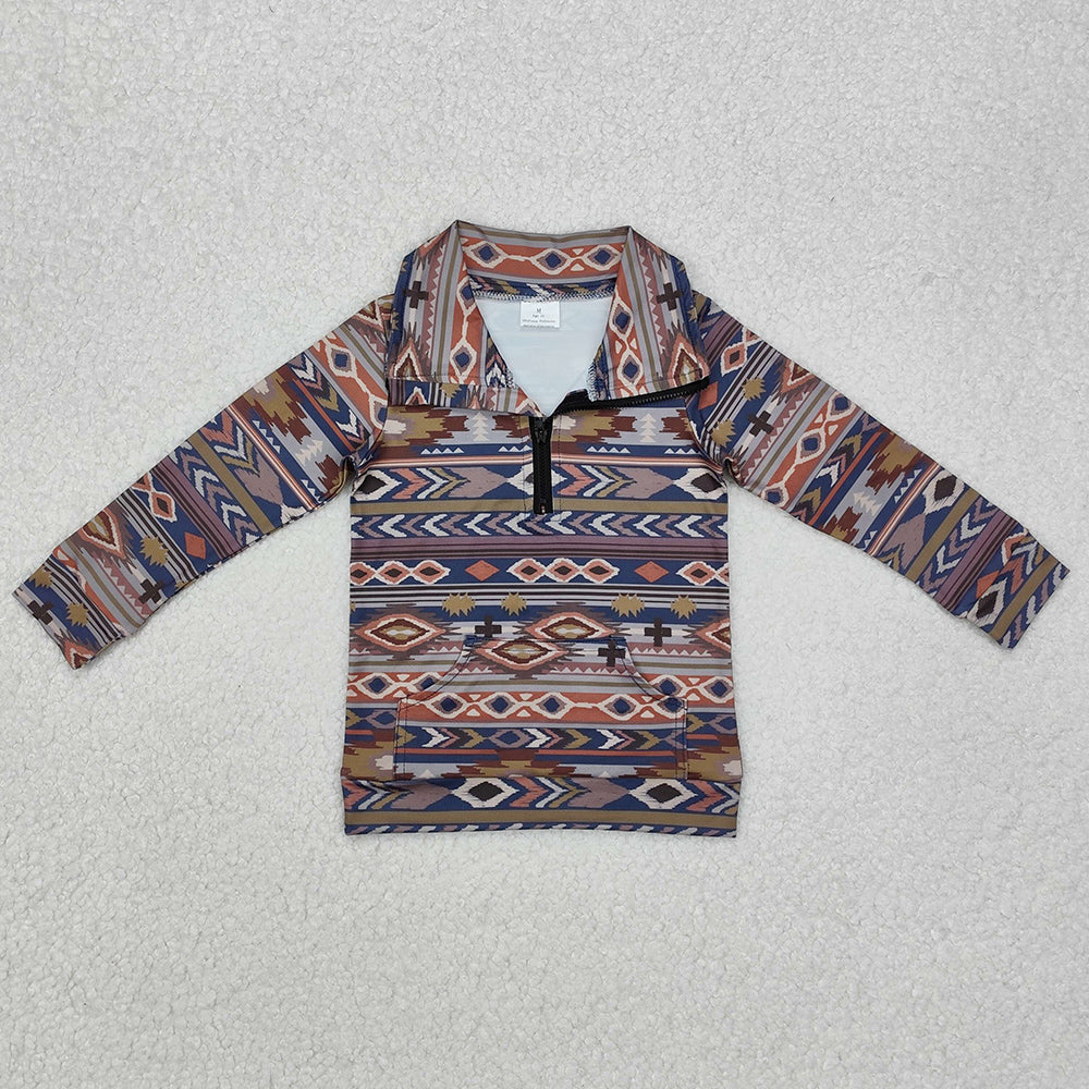 Baby Boys Shirts Western Brown Aztec Zip Pullovers Tee Shirts Tops BT1066