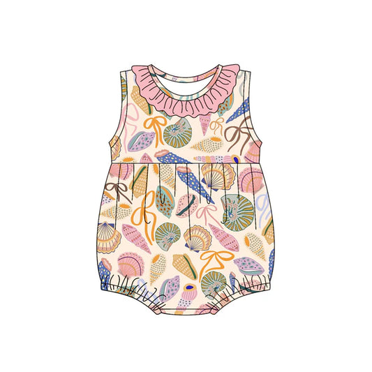 Preorder (moq 5)Baby Girls Pink Sleeveless Colorful Bows Shell Ruffle Rompers 5.14