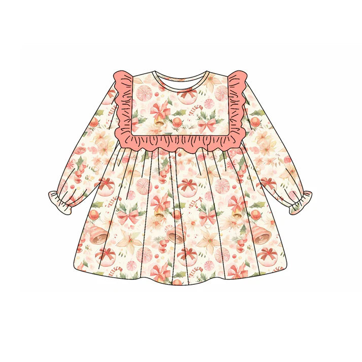 Preorder (moq 5)Baby Girls Long Ruffle Sleeves Flowers Pumpkins Knee Length Dresses 5.19