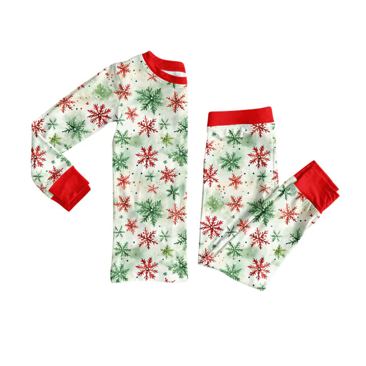 Preorder (moq 5)Baby Girls Long Sleeves Green Red Snowflake Top Pants Pajamas Set 7.29
