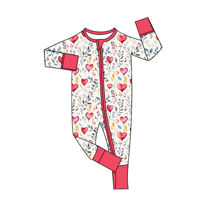 Preorder (moq 5)Baby Girls Heart Balloons Floral Zipper Footie Rompers 11.4
