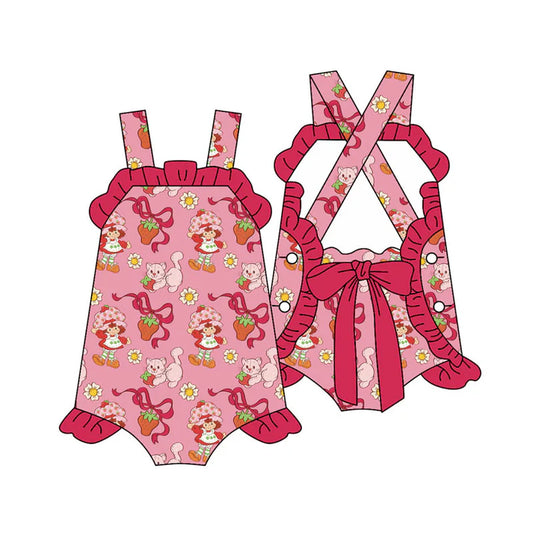 Preorder (moq 5)Baby Girls Strap Flowers Strawberry Girls Back Bows Ruffle Rompers 11.18