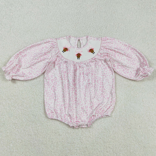 Baby Infant Girls Rompers Pink Flowers Thanksgiving Turkey Smocked Rompers LR2184 9.1