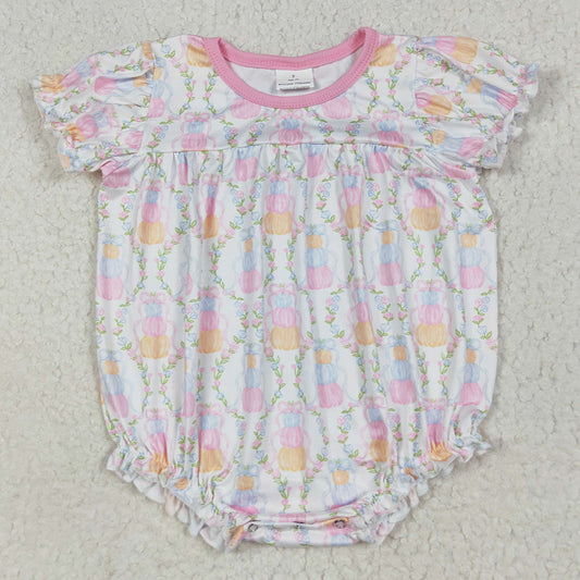 Baby Girls Rompers Short Sleeves Pumpkins Bows Plaid Ruffle Rompers SR3151 7.9