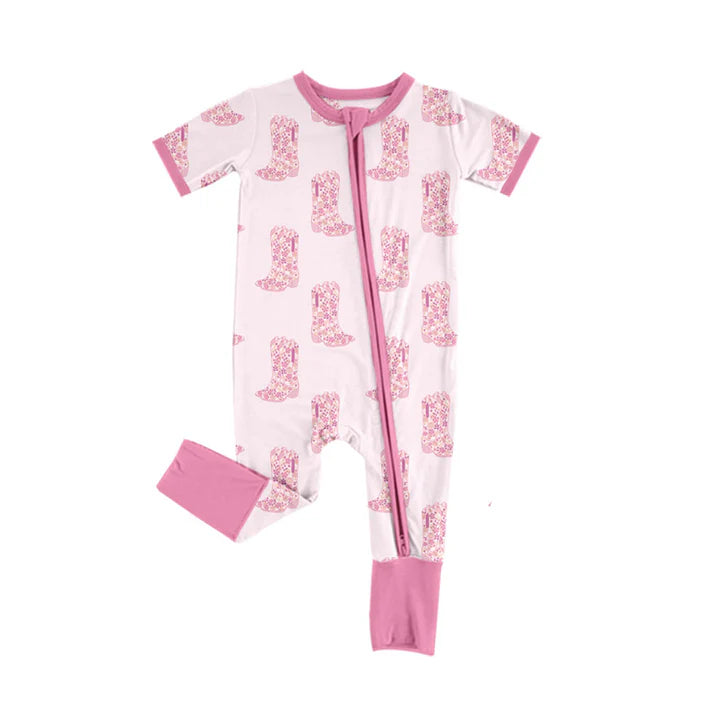 Preorder (moq 5)Baby Girls Flower Boots Western Two Way Zip Convertible Rompers 11.26