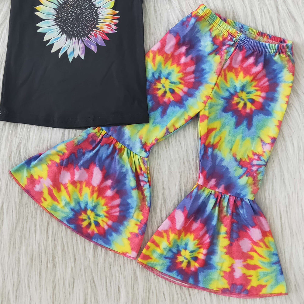 Kids Clothes Girls Tie Dye Bell Bottom Outfits Boutique Toddler Girls Clothes A6-24