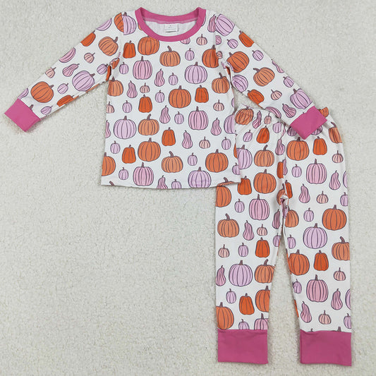 Baby Girls Pajamas Colorful Pumpkins Plaid Top Pant Fall Pajamas Set GLP2702 9.13