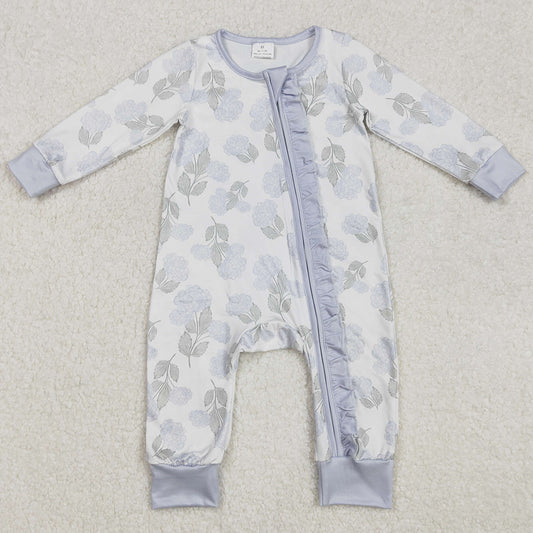 Baby Infant Girls Rompers Ruffles Blue Flowers Zip Rompers LR2157 3.1