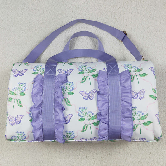 Kids Children Girls Bags Lavender Ruffle Butterfly Floral Print Gym Duffle Bags BA0293 7.7