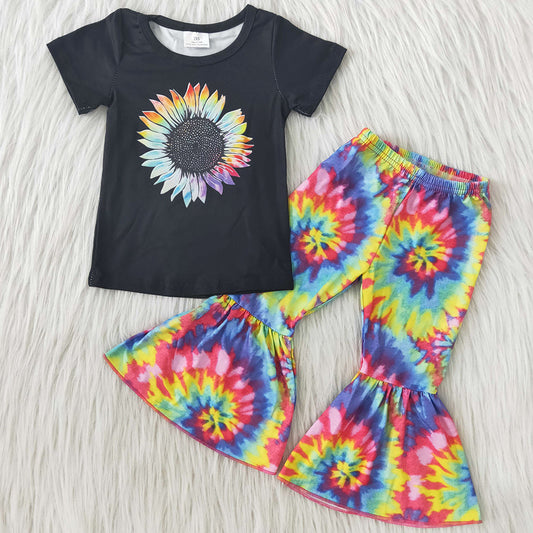 Kids Clothes Girls Tie Dye Bell Bottom Outfits Boutique Toddler Girls Clothes A6-24