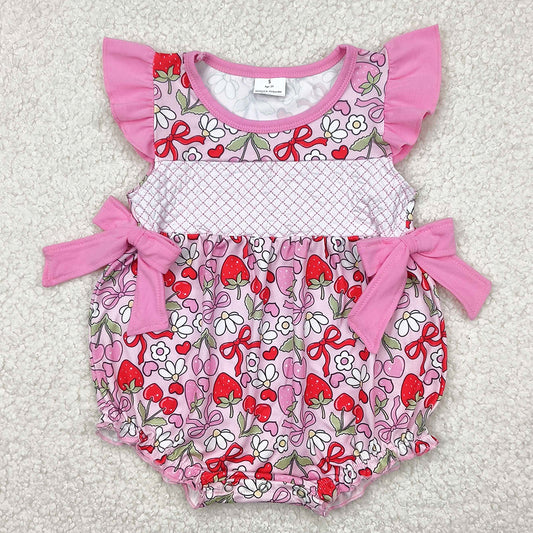 Baby Infant Girls Embroidery Rompers Pink Bows Floral Strawberry Ruffle Rompers SR2953 4.9