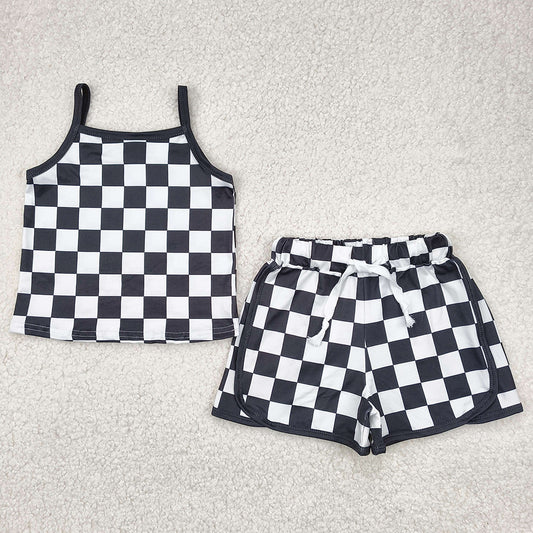 Baby Girls Clothes Black Strap Plaid Top Short Sports Sets GSSO2334 4.9