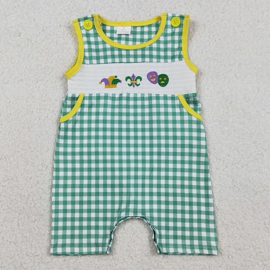 Baby Boys Rompers Smocked Anchors Masks Green Checked Pockets Mardigras Rompers SR3312 1.2