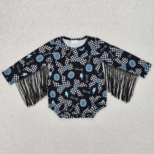 Baby Infant Girls Rompers Tassels Turquoise Bows Western Rompers SR2552 3.10