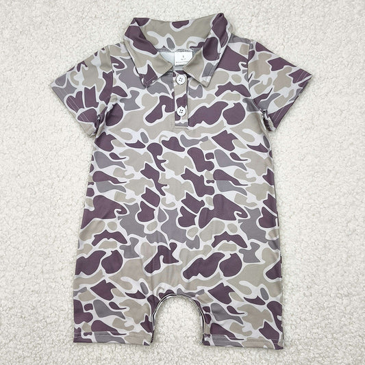 Baby Infant Boys Rompers Short Sleeves Dark Gray Camo Button Rompers SR2977 4.9