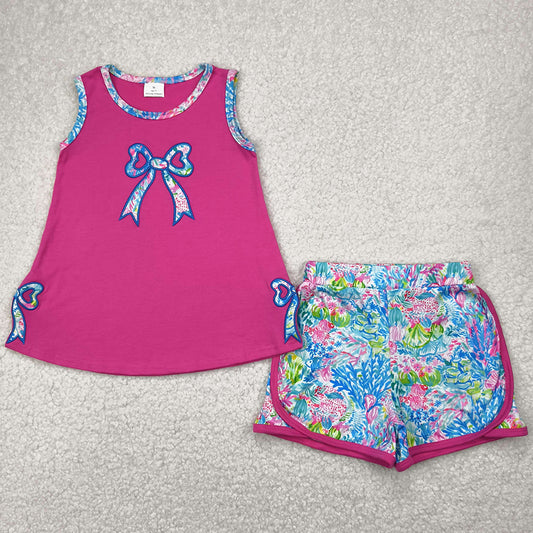 Embroidery Baby Girls Clothes Bow Tunic Top Flowers Shorts Clothes Sets GSSO2149 4.9
