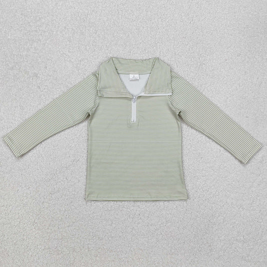 Baby Boys Clothes Green Stripes Zip Shirt Pullovers Tops BT1005