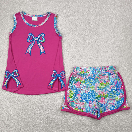 Embroidery Baby Girls Clothes Bow Tunic Top Flowers Shorts Clothes Sets GSSO2149 4.9