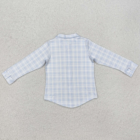 Baby Boys Clothes Tops Blue Checkered Buttons Long Sleeve Tee Shirts Tops BT1075