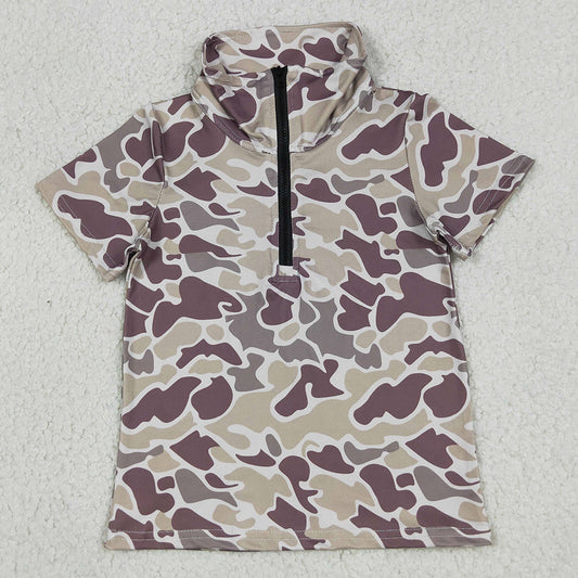 Baby Boys Clothes Short Sleeve Southern Grey Camo Zipper Pullovers Top BT1727