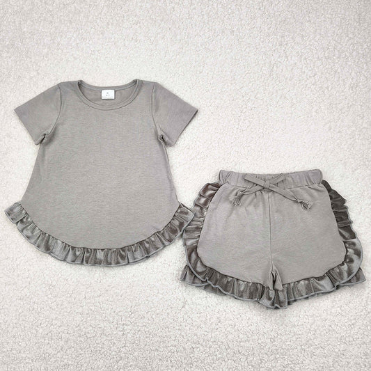 Baby Girls Clothes Grey Cotton Top Ruffle Shorts Clothes Sets GSSO2182 4.9