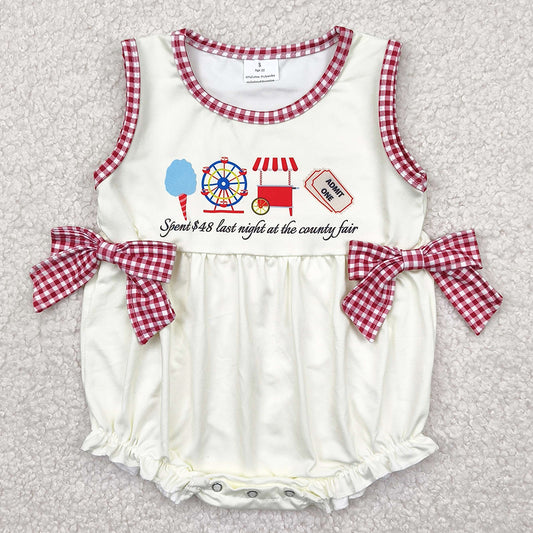 Baby Girls Rompers Sleeveless Ice Cream Store Red Plaid Bows Ruffle Rompers SR3037 4.10