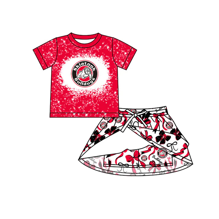 Preorder (moq 5)Baby Girls Bulldogs Team Top Bows Skirt Skort Team Sets 6.14