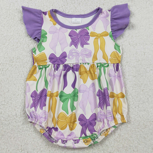 Baby Girls Rompers Flutter Sleeve Mardigras Bows Plaid Ruffle Rompers SR3546 1.8