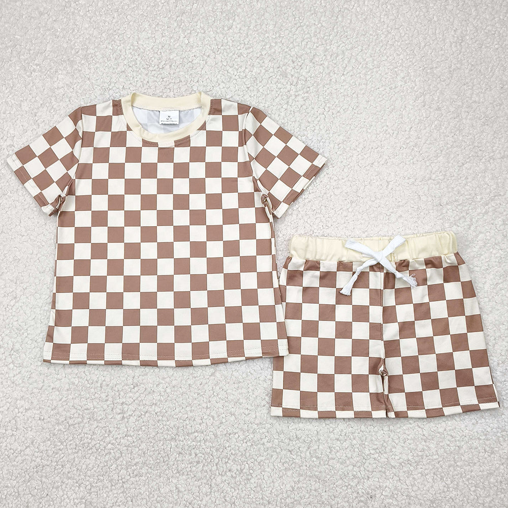 Baby Boys Clothes Khaki Plaid Short Sleeves Top Short Pajamas Set BSSO1422 4.10